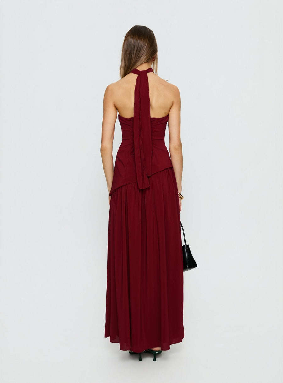 Odela Strapless Scarf Drop Waist Maxi Dress Cherry · photo 5