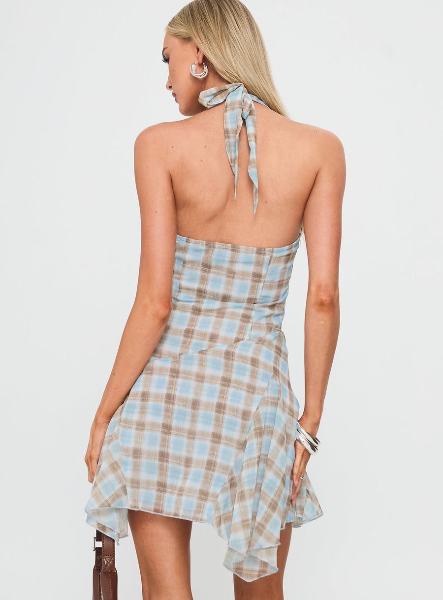 Valorie Halter Mini Dress Blue Check · photo 5