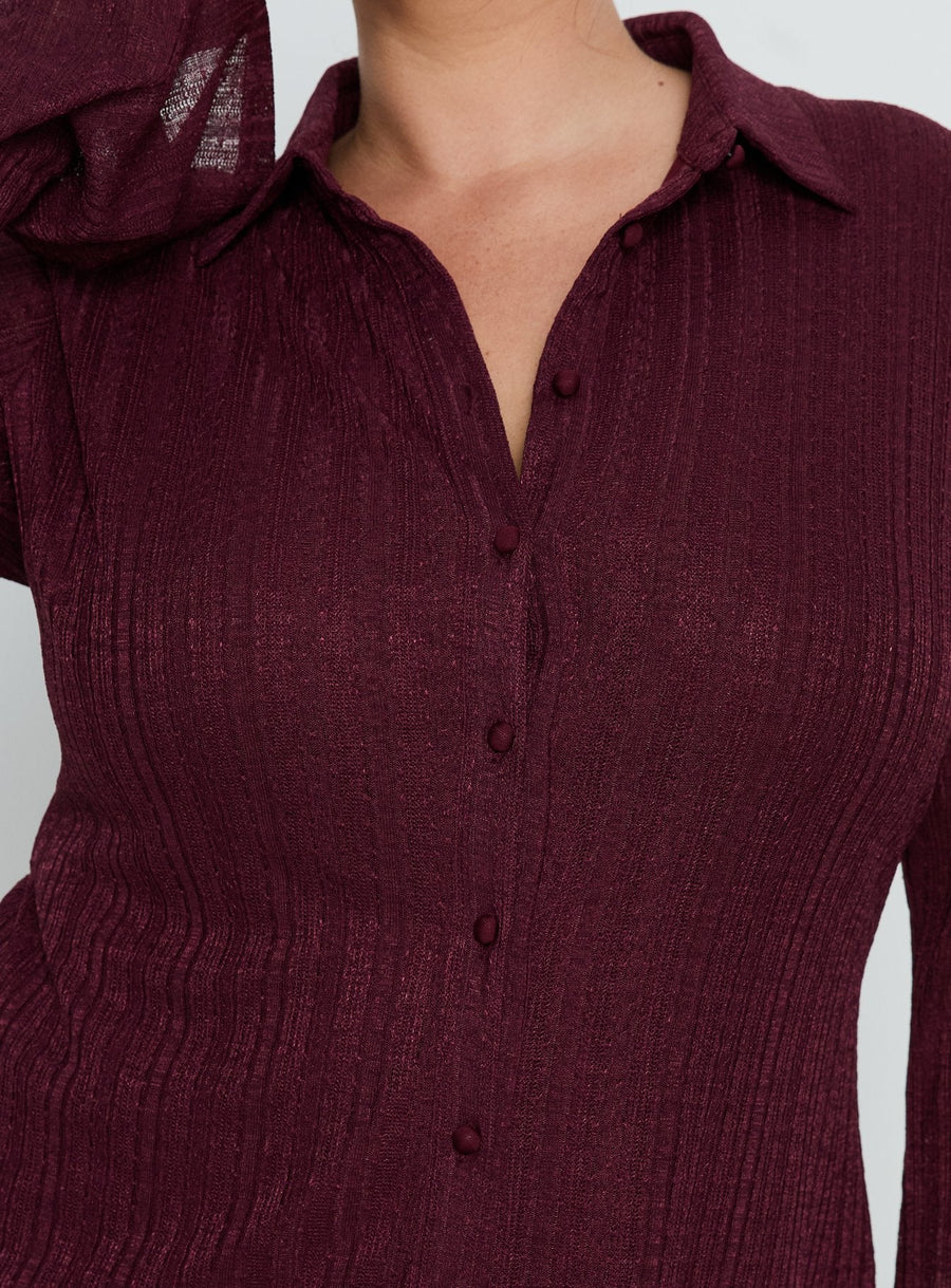 When You Sleep Long Sleeve Mini Dress Wine Curve · photo 5