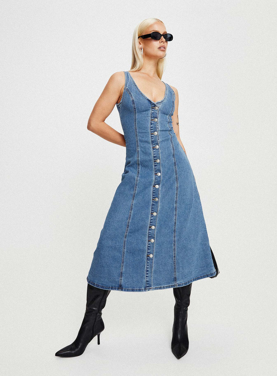 Midler Denim Midi Dress Mid Blue · photo 6