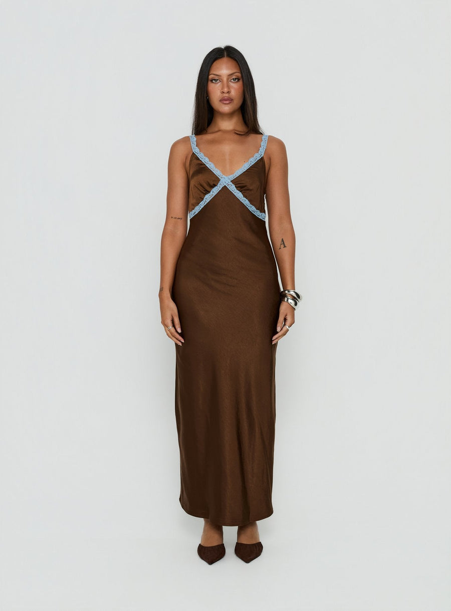 Carletta Lace Contrast Maxi Dress Brown / Blue · photo 6