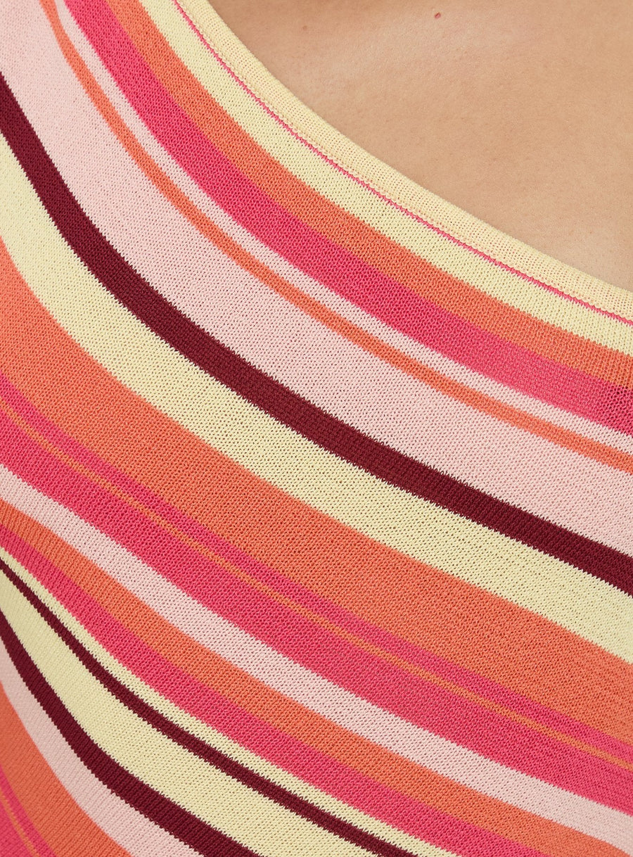 Zadena Asymmetrical Low Back Knit Mini Dress Multi Stripe · photo 6