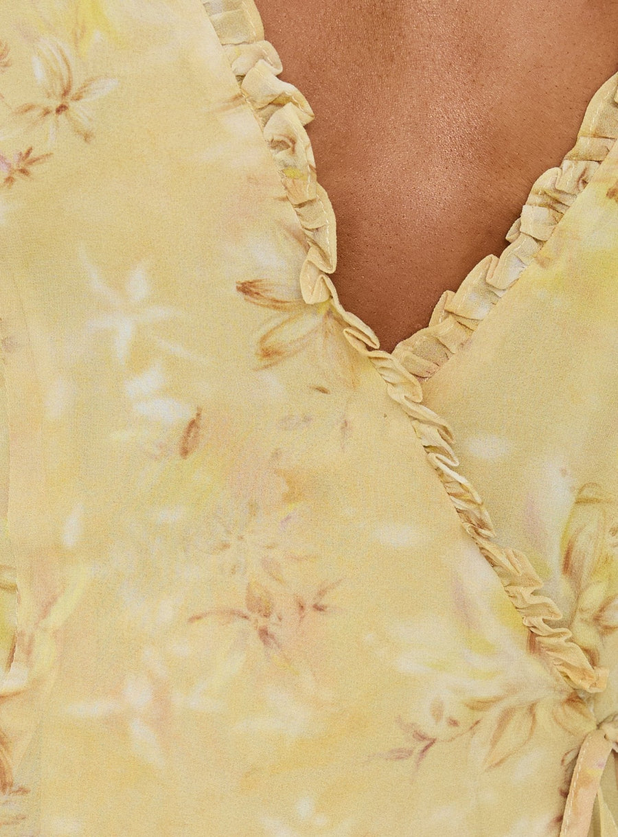 Taija Wrap Mini Dress Yellow Floral · photo 6