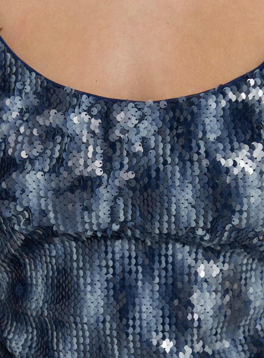 Tyah Sequin Tie Back Mini Dress Blue · photo 6