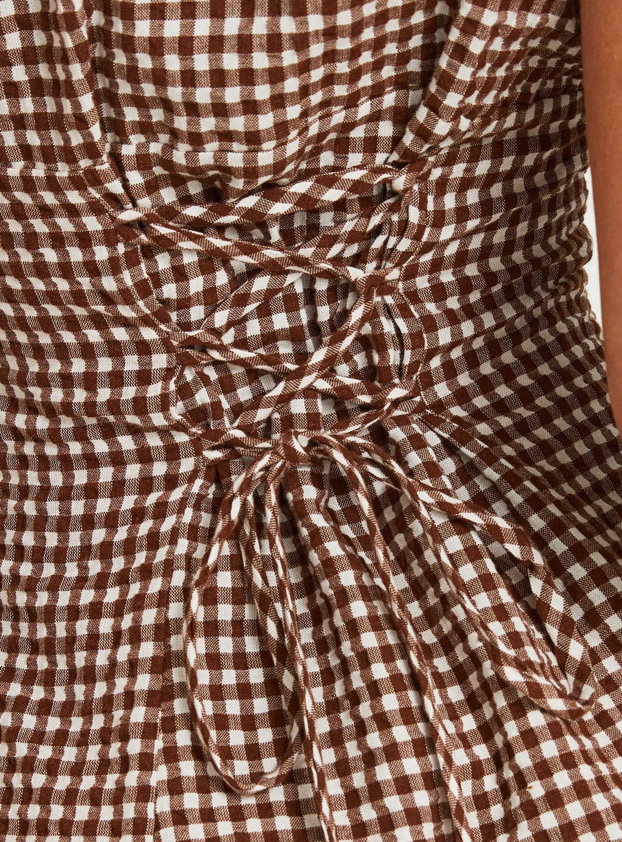 Pique Button Down Mini Dress Brown Gingham · photo 6