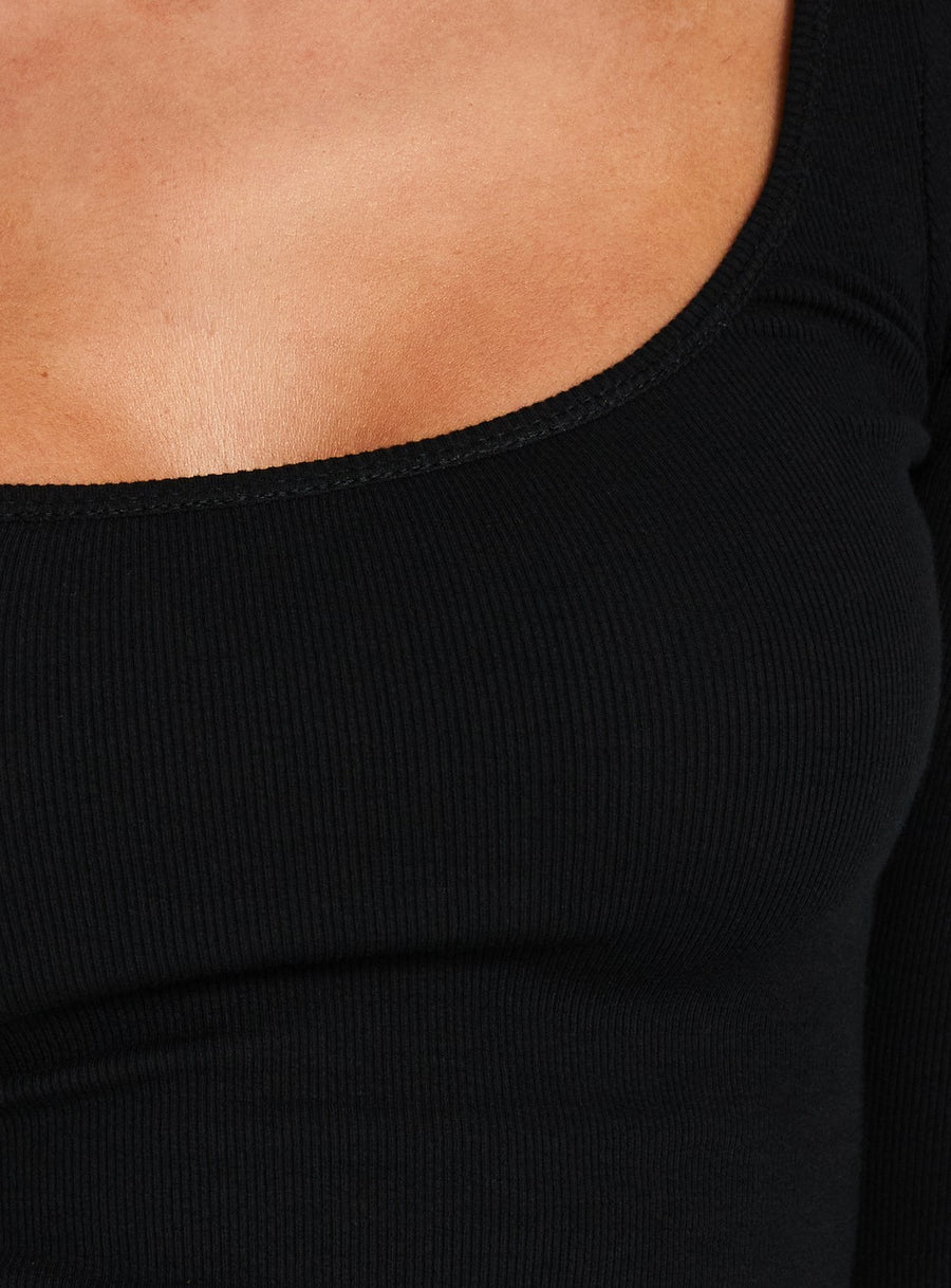 Baseline Rib Scoop Neck Long Sleeve Reversible Top Black · photo 6