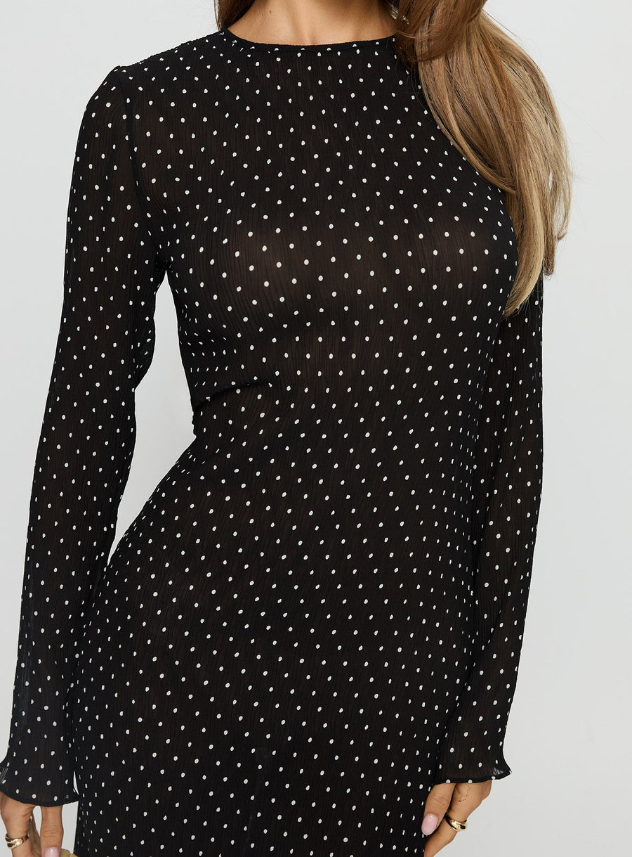Haven Long Sleeve Maxi Dress Noir Polka · photo 6