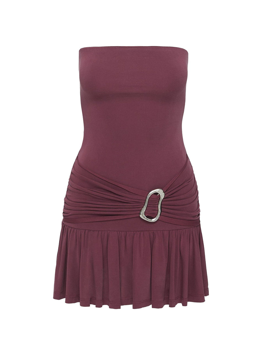 Love Lingers Strapless Mini Dress Burgundy Petite · photo 6