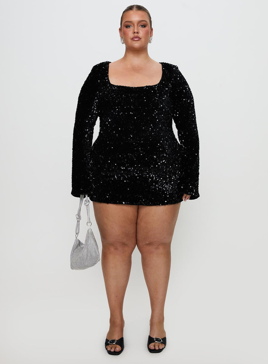 Vinelle Long Sleeve Mini Dress Black Curve · photo 7