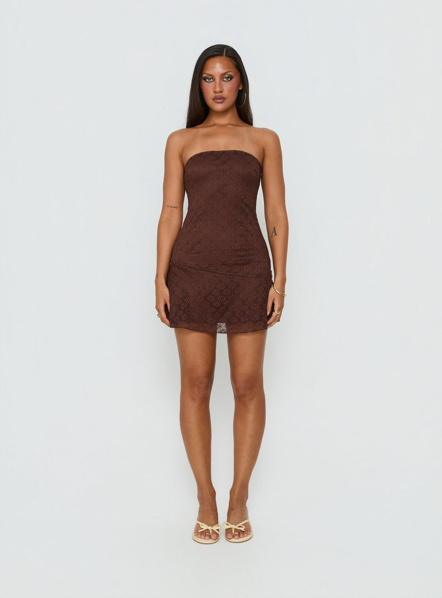 Cavalier Strapless Lace Mini Dress Chocolate · photo 7