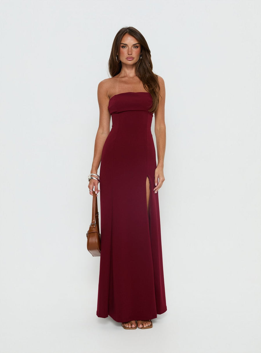 Diamanti Strapless High Slit Maxi Dress Burgundy · photo 7