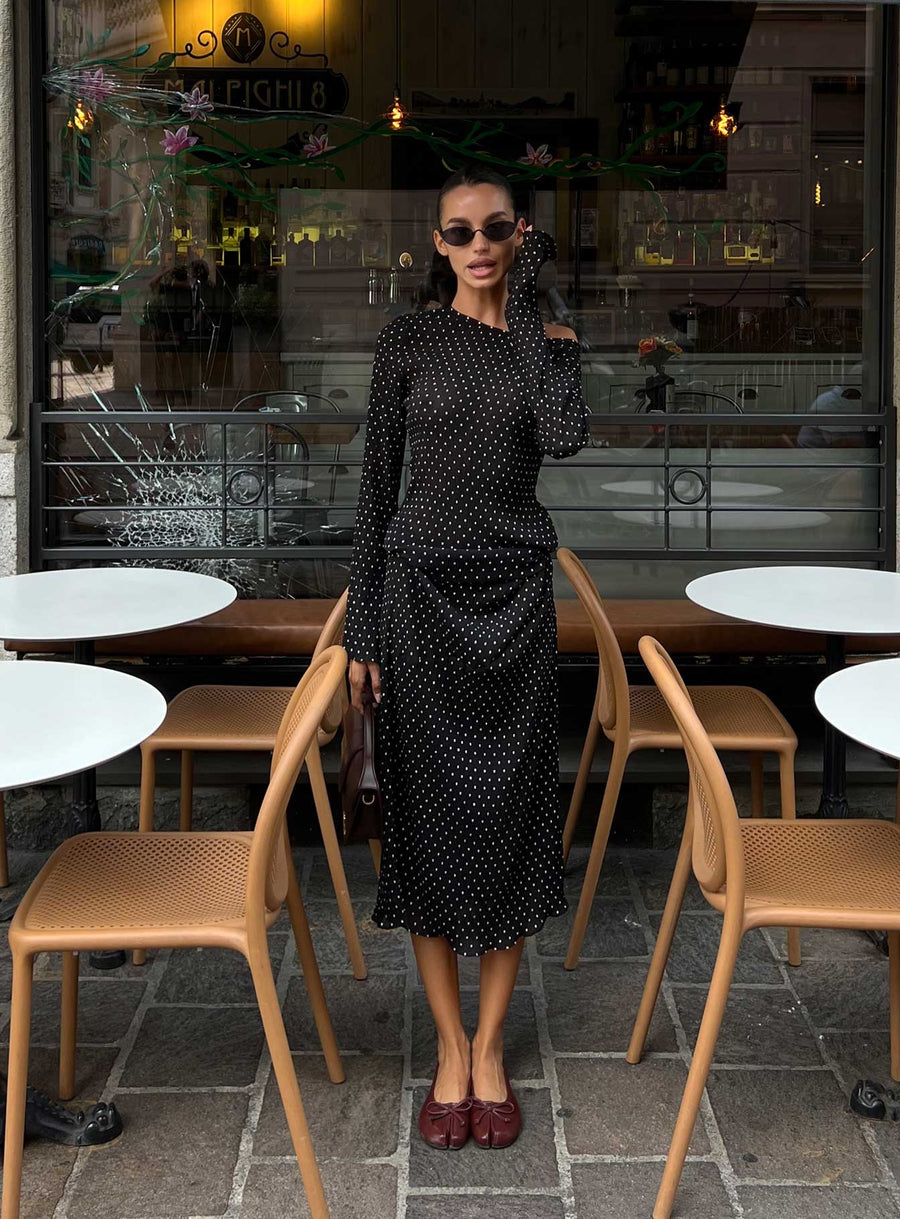 Haven Long Sleeve Maxi Dress Noir Polka · photo 8