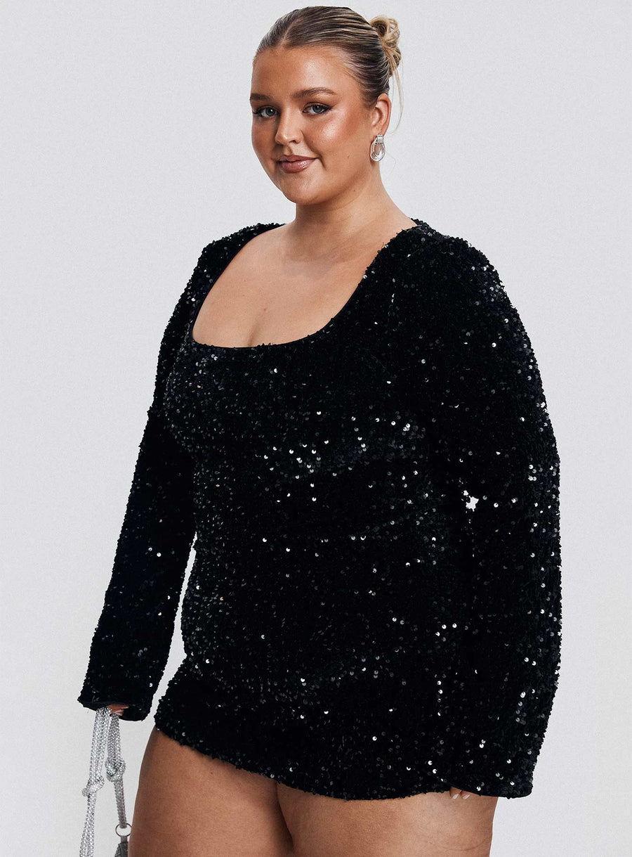 Vinelle Long Sleeve Mini Dress Black Curve · photo 8