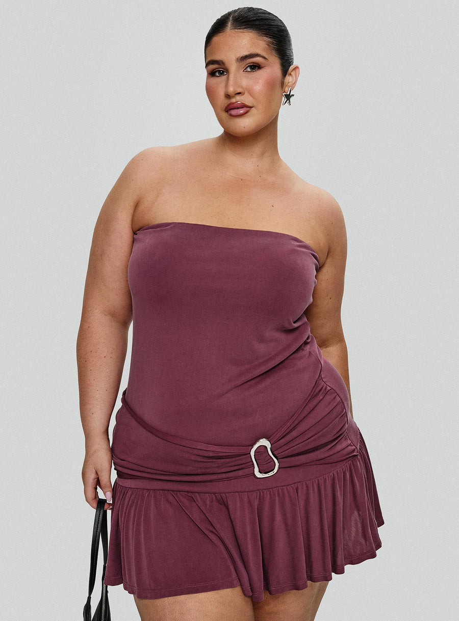 Love Lingers Strapless Mini Dress Burgundy Curve · photo 8