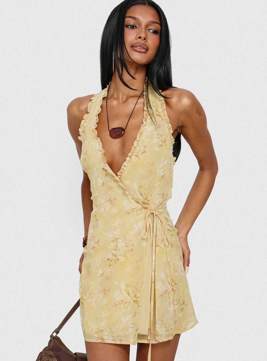 Taija Wrap Mini Dress Yellow Floral · photo 8
