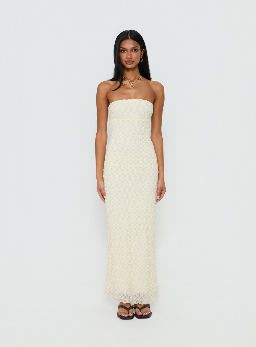 Aryela Strapless Textured Maxi Dress Cream · photo 8