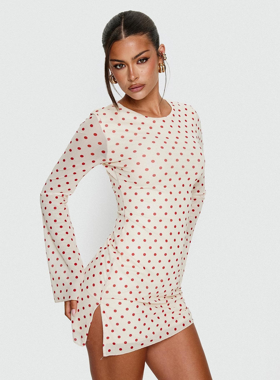 Nyxia Long Sleeve Mini Dress Cream / Red Polka · photo 8