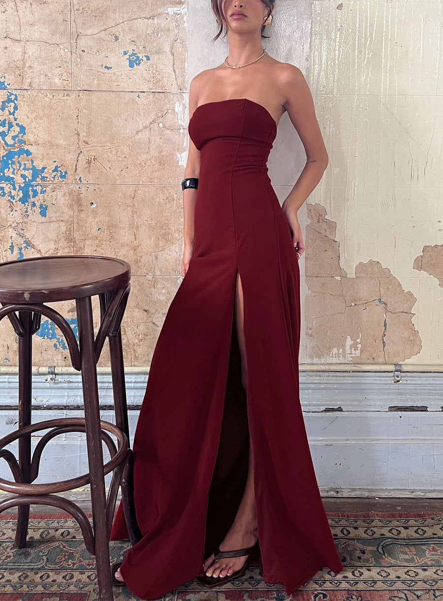 Diamanti Strapless High Slit Maxi Dress Burgundy · photo 9