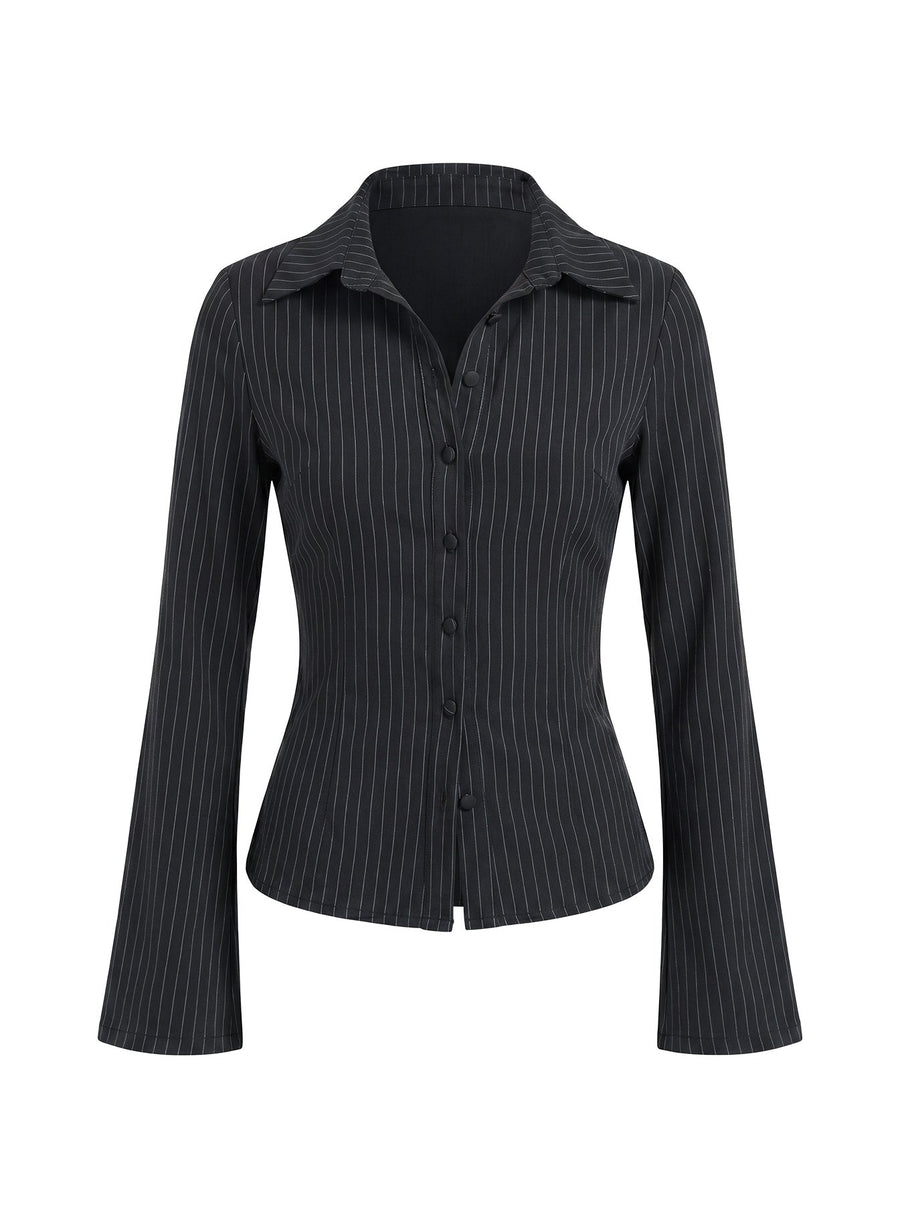Anni Pinstripe Shirt Black · photo 11