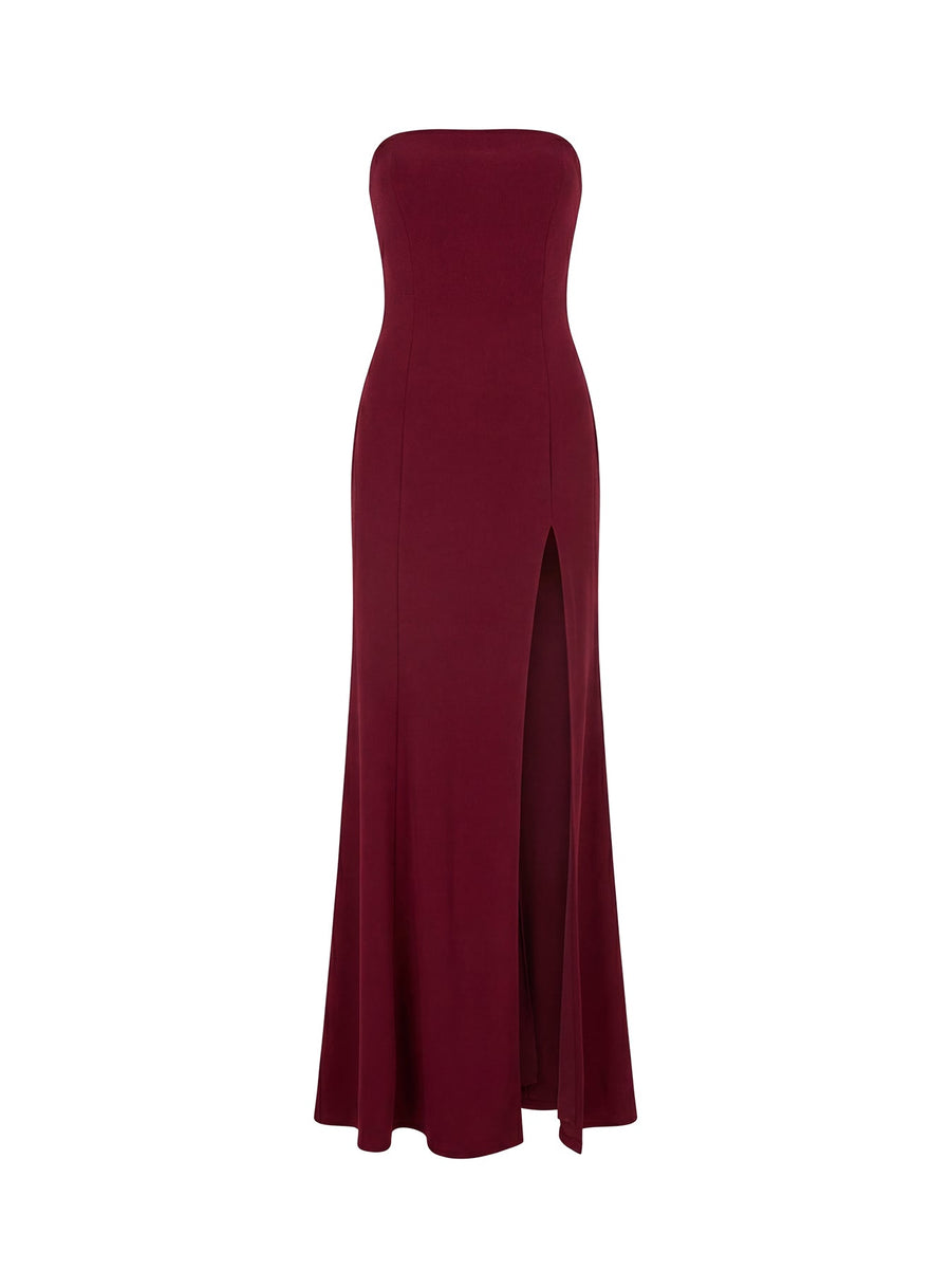 Diamanti Strapless High Slit Maxi Dress Burgundy · photo 10