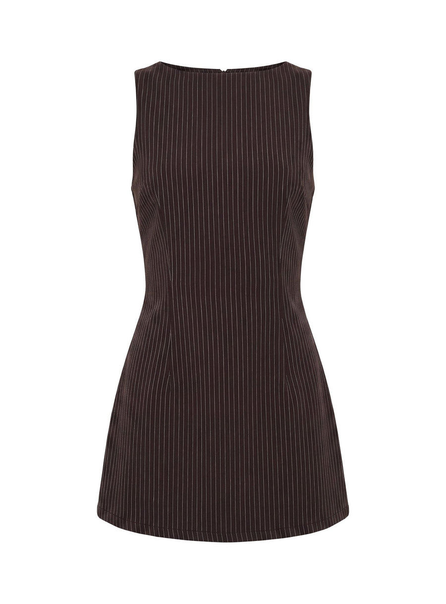 Yumiko Romper Brown Pinstripe Tall · photo 9